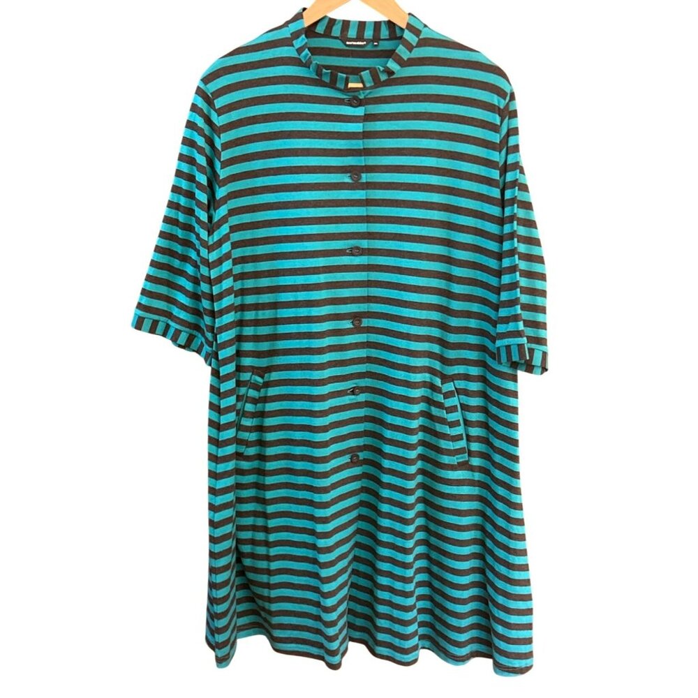 Marimekko Teal and Black Striped Shirt Dress